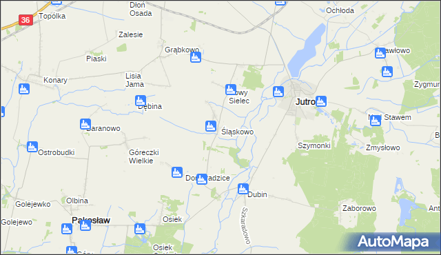 mapa Śląskowo gmina Jutrosin, Śląskowo gmina Jutrosin na mapie Targeo