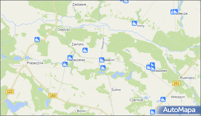 mapa Sławęcin gmina Choszczno, Sławęcin gmina Choszczno na mapie Targeo