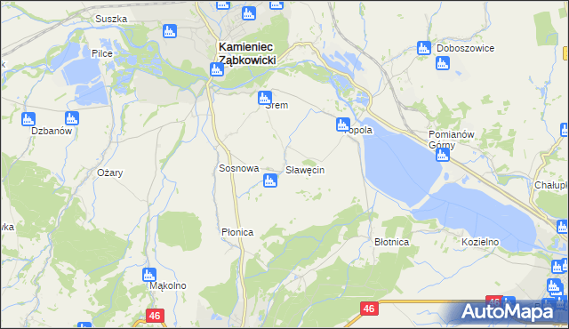 mapa Sławęcin gmina Kamieniec Ząbkowicki, Sławęcin gmina Kamieniec Ząbkowicki na mapie Targeo