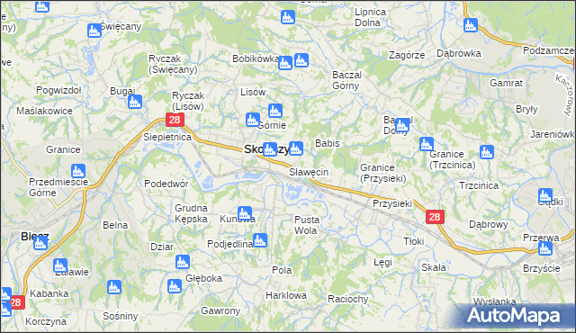 mapa Sławęcin gmina Skołyszyn, Sławęcin gmina Skołyszyn na mapie Targeo