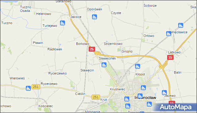 mapa Sławęcinek gmina Inowrocław, Sławęcinek gmina Inowrocław na mapie Targeo