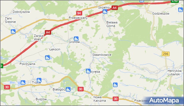 mapa Sławnikowice, Sławnikowice na mapie Targeo