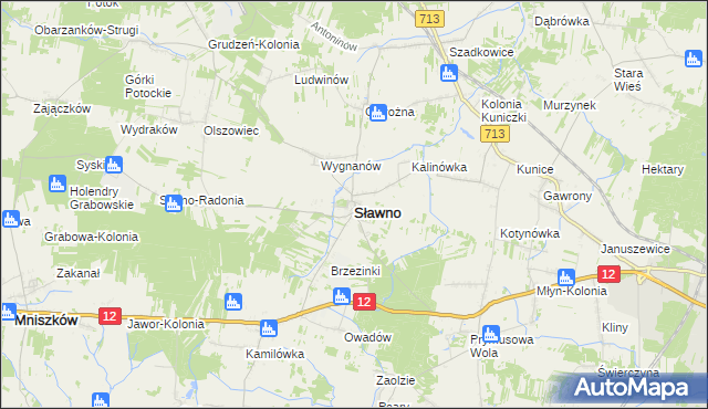 mapa Sławno powiat opoczyński, Sławno powiat opoczyński na mapie Targeo