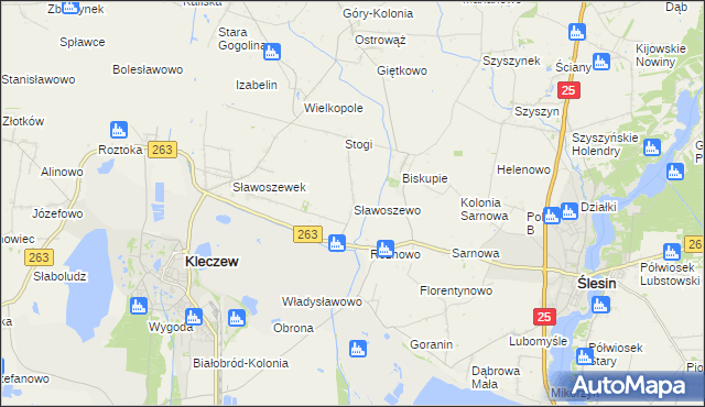 mapa Sławoszewo gmina Kleczew, Sławoszewo gmina Kleczew na mapie Targeo