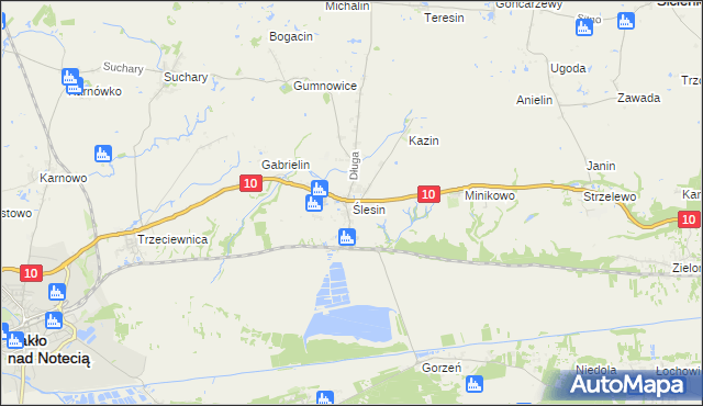 mapa Ślesin gmina Nakło nad Notecią, Ślesin gmina Nakło nad Notecią na mapie Targeo