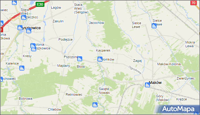 mapa Słomków gmina Maków, Słomków gmina Maków na mapie Targeo