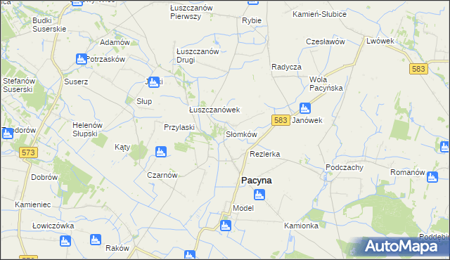 mapa Słomków gmina Pacyna, Słomków gmina Pacyna na mapie Targeo