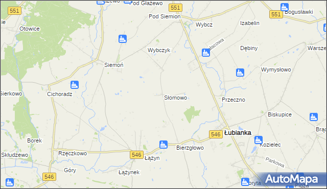 mapa Słomowo gmina Łubianka, Słomowo gmina Łubianka na mapie Targeo