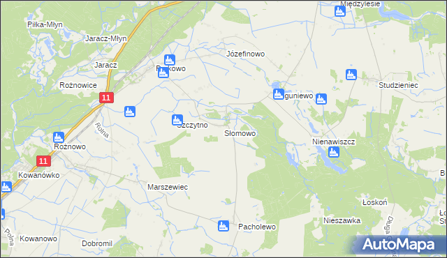 mapa Słomowo gmina Rogoźno, Słomowo gmina Rogoźno na mapie Targeo