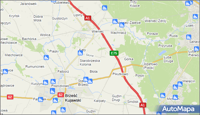 mapa Słone gmina Brześć Kujawski, Słone gmina Brześć Kujawski na mapie Targeo