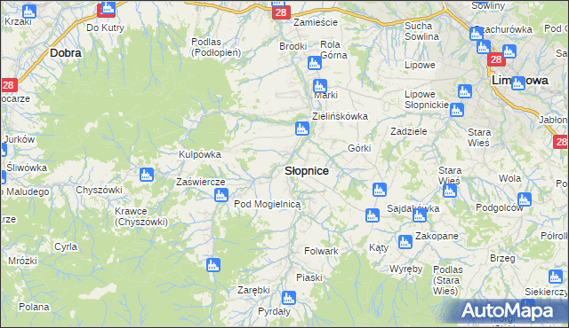 mapa Słopnice, Słopnice na mapie Targeo