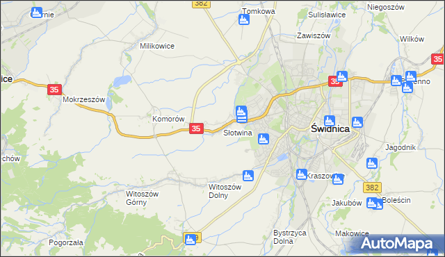 mapa Słotwina gmina Świdnica, Słotwina gmina Świdnica na mapie Targeo