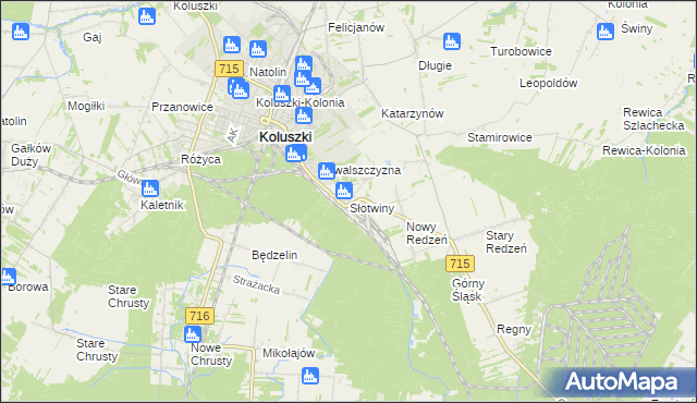 mapa Słotwiny gmina Koluszki, Słotwiny gmina Koluszki na mapie Targeo