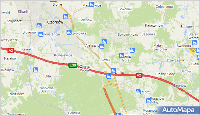 mapa Słowik gmina Zgierz, Słowik gmina Zgierz na mapie Targeo