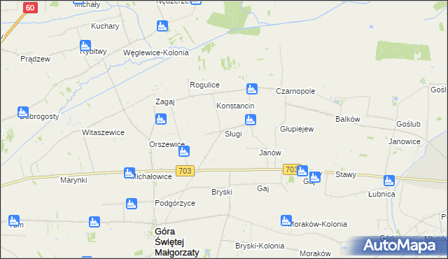 mapa Sługi, Sługi na mapie Targeo