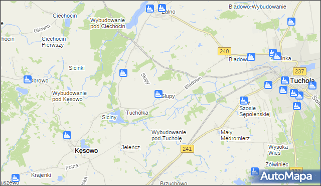 mapa Słupy gmina Tuchola, Słupy gmina Tuchola na mapie Targeo