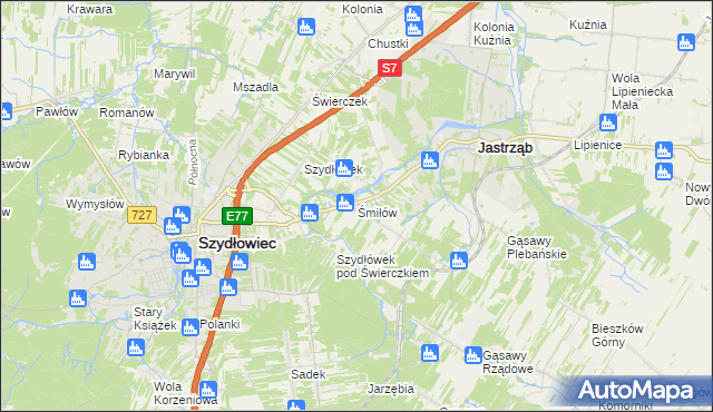 mapa Śmiłów gmina Jastrząb, Śmiłów gmina Jastrząb na mapie Targeo