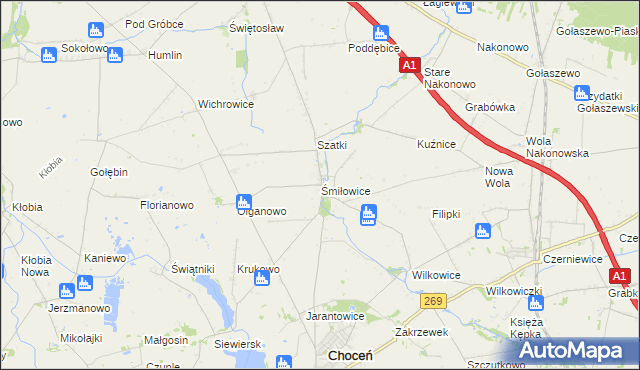 mapa Śmiłowice gmina Choceń, Śmiłowice gmina Choceń na mapie Targeo