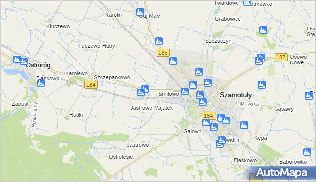 mapa Śmiłowo gmina Szamotuły, Śmiłowo gmina Szamotuły na mapie Targeo