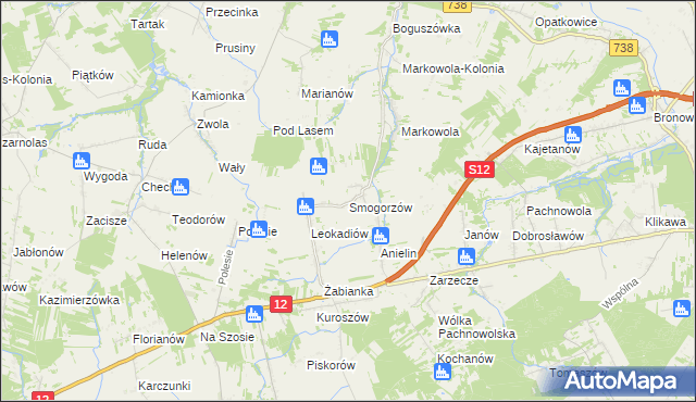 mapa Smogorzów gmina Puławy, Smogorzów gmina Puławy na mapie Targeo