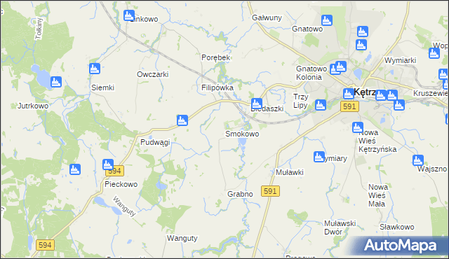 mapa Smokowo gmina Kętrzyn, Smokowo gmina Kętrzyn na mapie Targeo