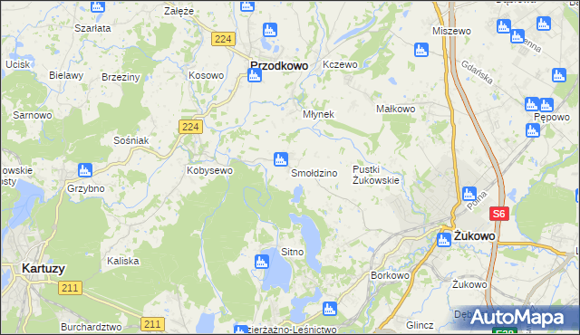 mapa Smołdzino gmina Przodkowo, Smołdzino gmina Przodkowo na mapie Targeo