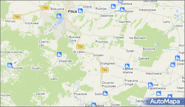 mapa Smoleń gmina Pilica, Smoleń gmina Pilica na mapie Targeo