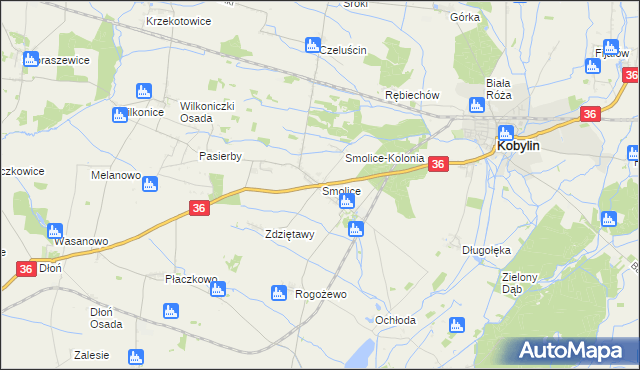 mapa Smolice gmina Kobylin, Smolice gmina Kobylin na mapie Targeo