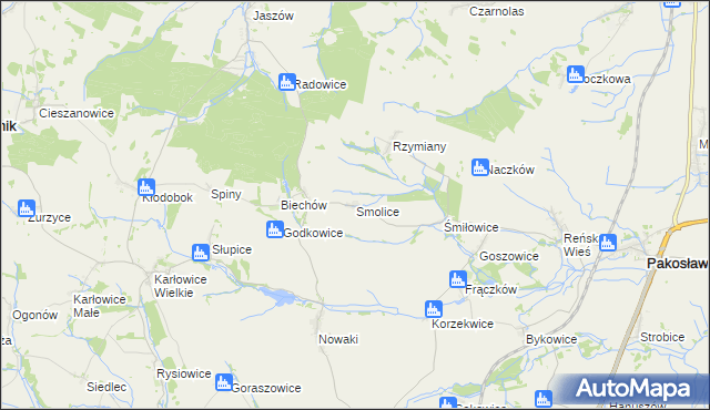 mapa Smolice gmina Pakosławice, Smolice gmina Pakosławice na mapie Targeo