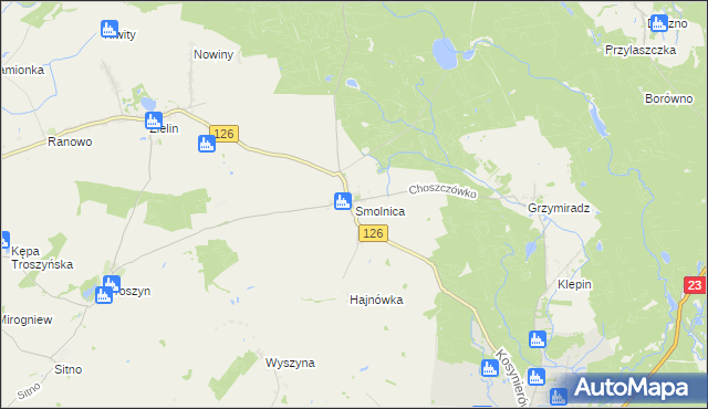 mapa Smolnica gmina Dębno, Smolnica gmina Dębno na mapie Targeo