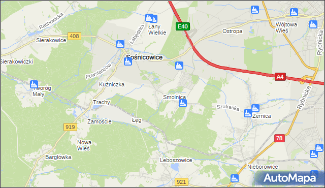 mapa Smolnica gmina Sośnicowice, Smolnica gmina Sośnicowice na mapie Targeo