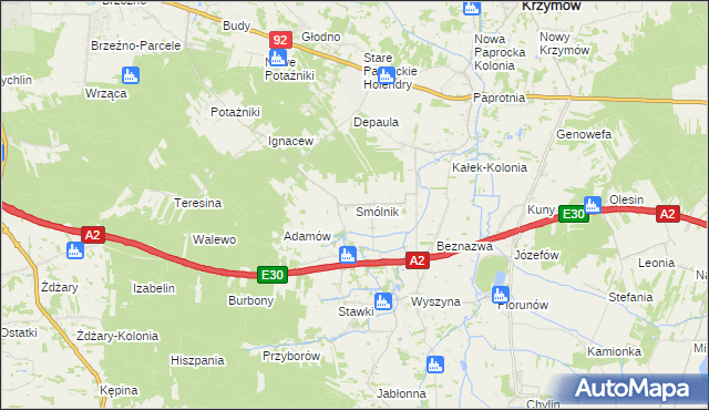 mapa Smólnik gmina Krzymów, Smólnik gmina Krzymów na mapie Targeo