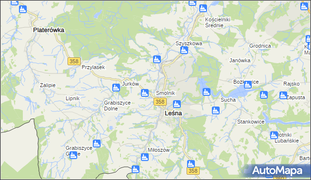 mapa Smolnik gmina Leśna, Smolnik gmina Leśna na mapie Targeo