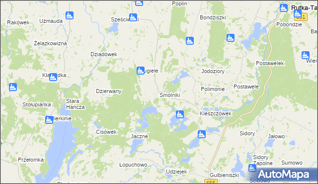 mapa Smolniki gmina Rutka-Tartak, Smolniki gmina Rutka-Tartak na mapie Targeo