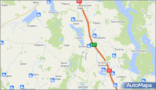 mapa Smolno gmina Małdyty, Smolno gmina Małdyty na mapie Targeo