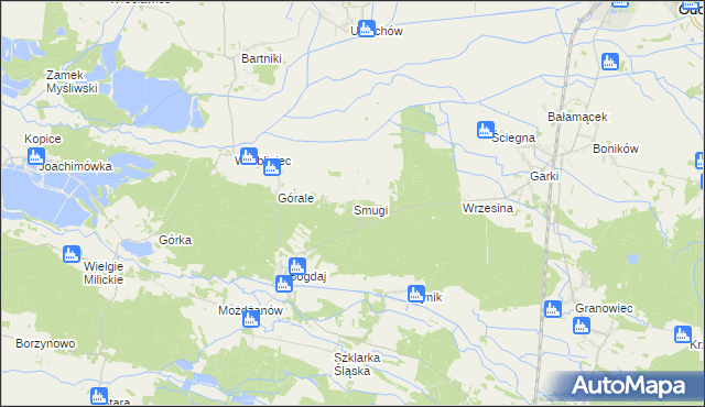 mapa Smugi gmina Sośnie, Smugi gmina Sośnie na mapie Targeo