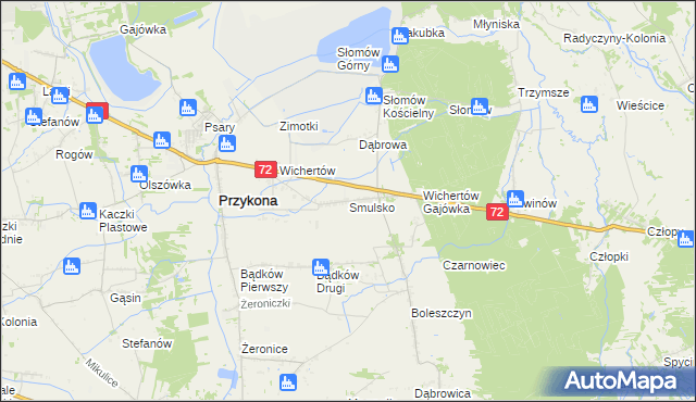 mapa Smulsko gmina Przykona, Smulsko gmina Przykona na mapie Targeo