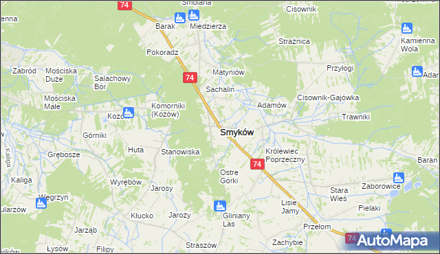 mapa Smyków powiat konecki, Smyków powiat konecki na mapie Targeo