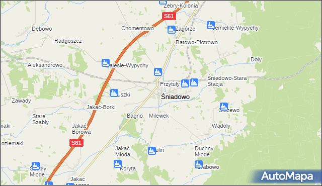 mapa Śniadowo powiat łomżyński, Śniadowo powiat łomżyński na mapie Targeo