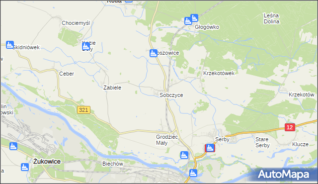 mapa Sobczyce, Sobczyce na mapie Targeo