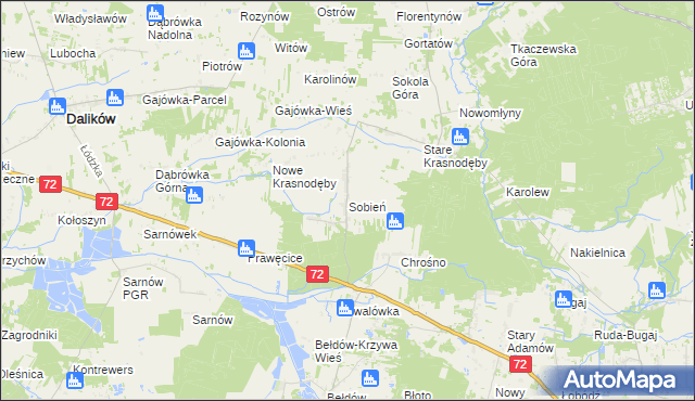 mapa Sobień gmina Aleksandrów Łódzki, Sobień gmina Aleksandrów Łódzki na mapie Targeo