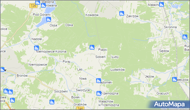 mapa Sobień gmina Białaczów, Sobień gmina Białaczów na mapie Targeo