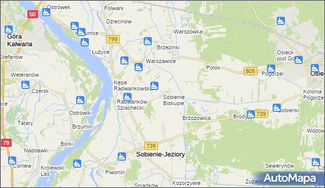 mapa Sobienie Biskupie, Sobienie Biskupie na mapie Targeo