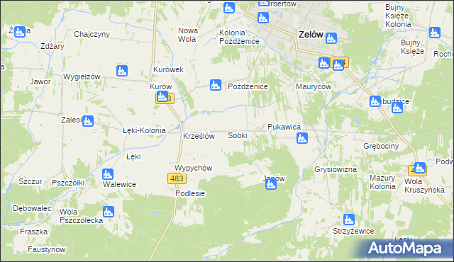 mapa Sobki gmina Zelów, Sobki gmina Zelów na mapie Targeo