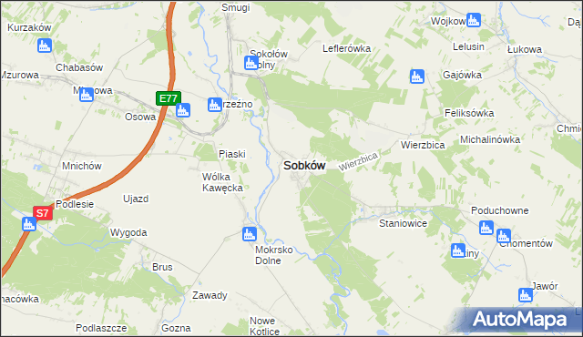 mapa Sobków powiat jędrzejowski, Sobków powiat jędrzejowski na mapie Targeo