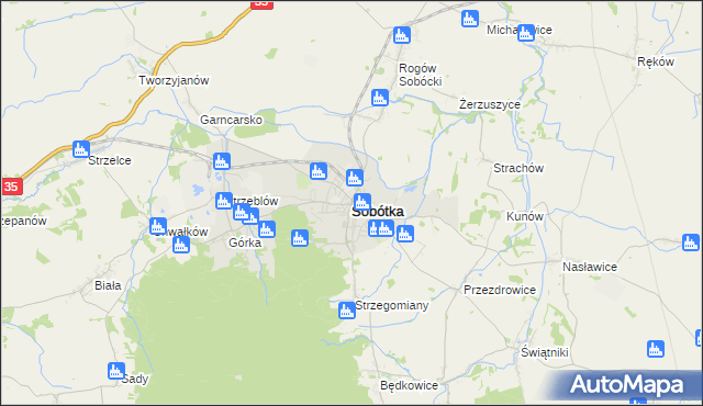 mapa Sobótka powiat wrocławski, Sobótka powiat wrocławski na mapie Targeo