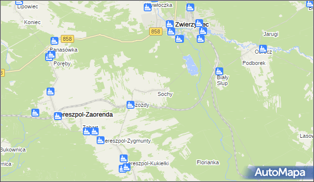 mapa Sochy gmina Zwierzyniec, Sochy gmina Zwierzyniec na mapie Targeo