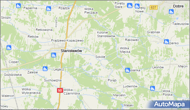 mapa Sokóle gmina Stanisławów, Sokóle gmina Stanisławów na mapie Targeo