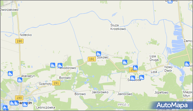 mapa Sokolec gmina Szamocin, Sokolec gmina Szamocin na mapie Targeo