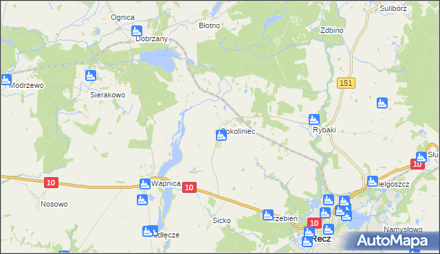 mapa Sokoliniec gmina Recz, Sokoliniec gmina Recz na mapie Targeo